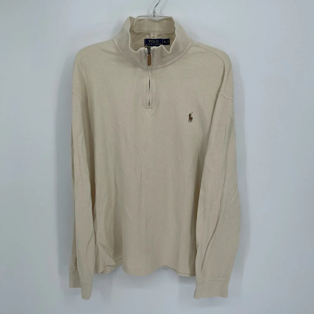 Polo Ralph Lauren Men's Beige Estate Rib Quarter Zip Pullover Sweater Size XL